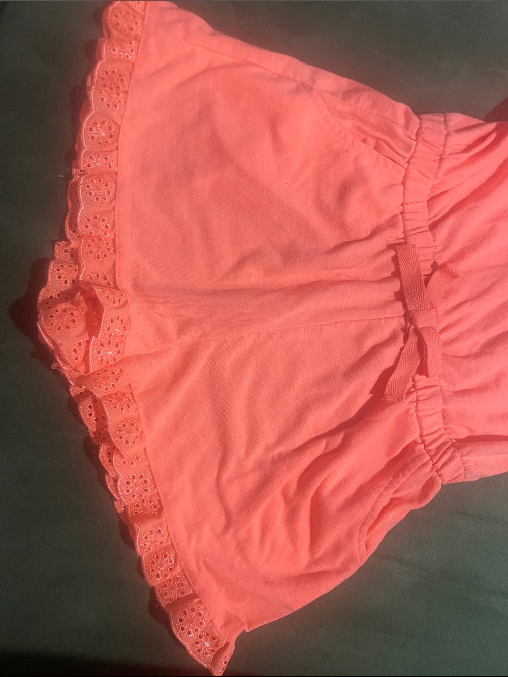 Girls' Coral Eyelet-Trim Romper with Elastic Waist